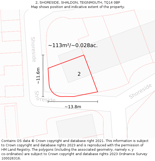 2, SHORESIDE, SHALDON, TEIGNMOUTH, TQ14 0BP: Plot and title map