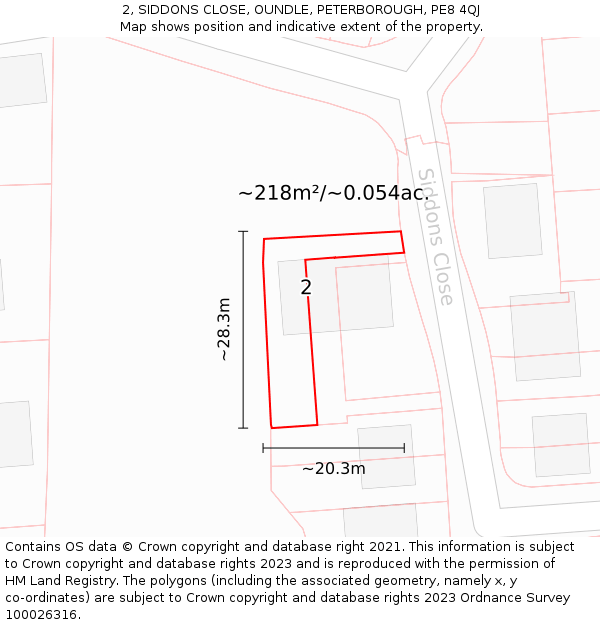 2, SIDDONS CLOSE, OUNDLE, PETERBOROUGH, PE8 4QJ: Plot and title map