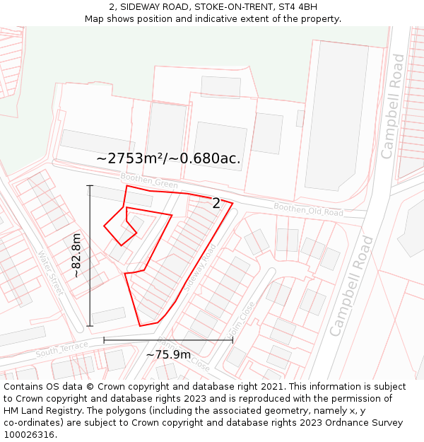 2, SIDEWAY ROAD, STOKE-ON-TRENT, ST4 4BH: Plot and title map