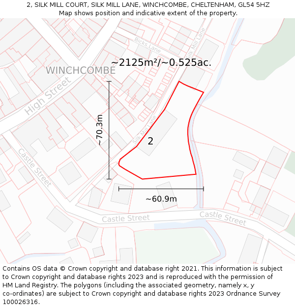 2, SILK MILL COURT, SILK MILL LANE, WINCHCOMBE, CHELTENHAM, GL54 5HZ: Plot and title map