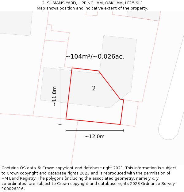 2, SILMANS YARD, UPPINGHAM, OAKHAM, LE15 9LF: Plot and title map