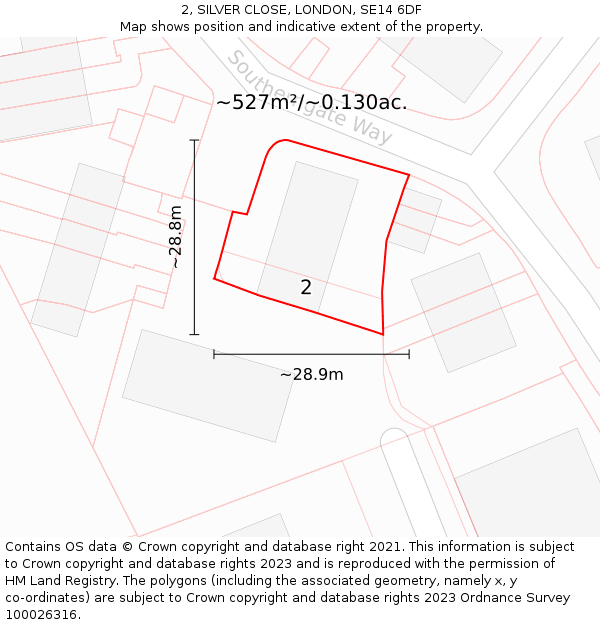 2, SILVER CLOSE, LONDON, SE14 6DF: Plot and title map