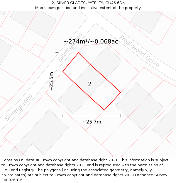 2, SILVER GLADES, YATELEY, GU46 6DN: Plot and title map