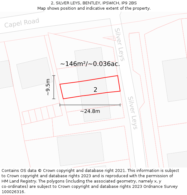 2, SILVER LEYS, BENTLEY, IPSWICH, IP9 2BS: Plot and title map