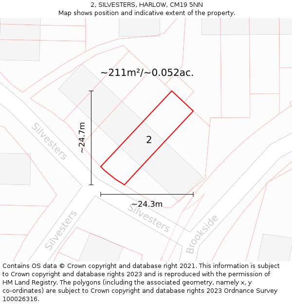 2, SILVESTERS, HARLOW, CM19 5NN: Plot and title map