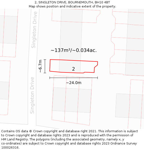 2, SINGLETON DRIVE, BOURNEMOUTH, BH10 4BT: Plot and title map