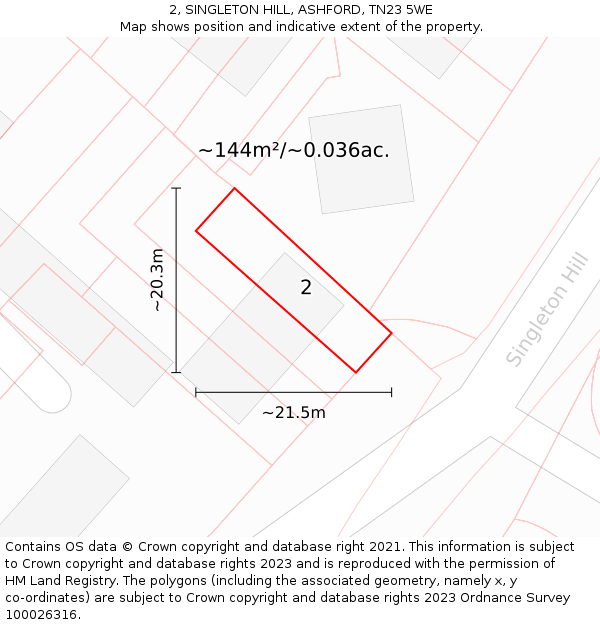 2, SINGLETON HILL, ASHFORD, TN23 5WE: Plot and title map