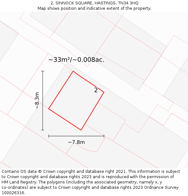 2, SINNOCK SQUARE, HASTINGS, TN34 3HQ: Plot and title map