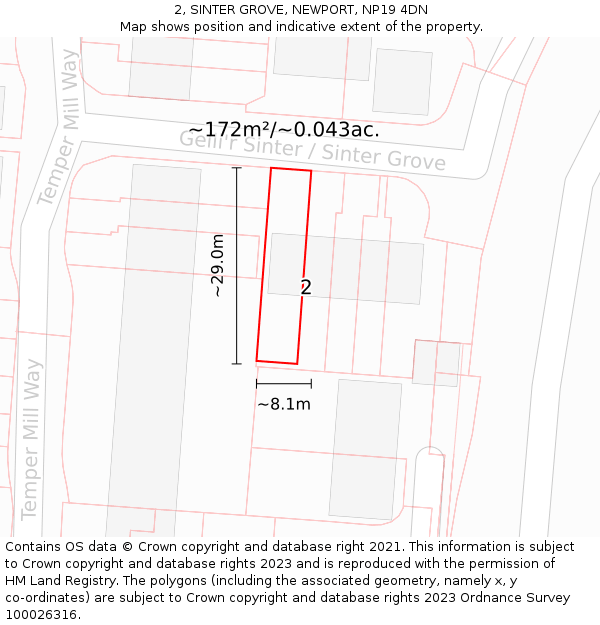 2, SINTER GROVE, NEWPORT, NP19 4DN: Plot and title map