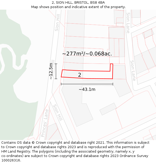 2, SION HILL, BRISTOL, BS8 4BA: Plot and title map