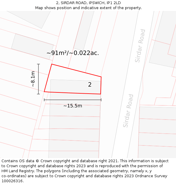 2, SIRDAR ROAD, IPSWICH, IP1 2LD: Plot and title map