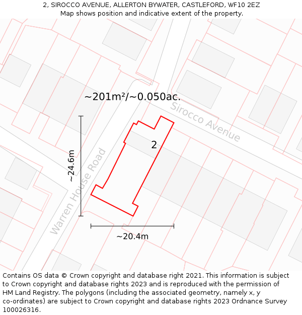2, SIROCCO AVENUE, ALLERTON BYWATER, CASTLEFORD, WF10 2EZ: Plot and title map