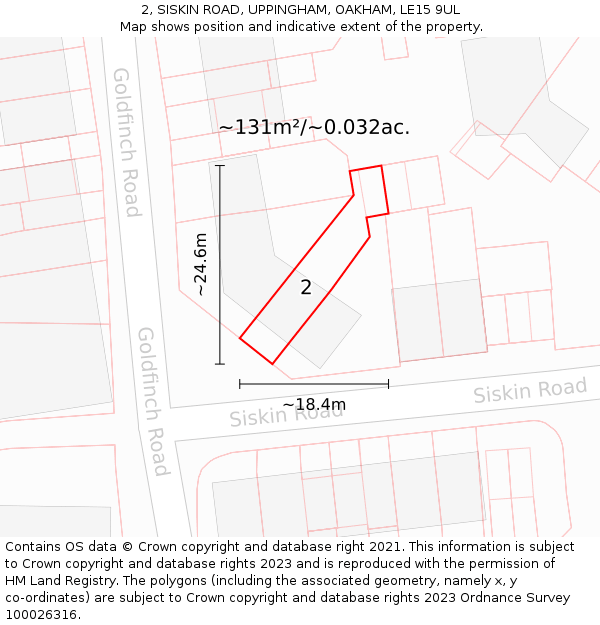 2, SISKIN ROAD, UPPINGHAM, OAKHAM, LE15 9UL: Plot and title map