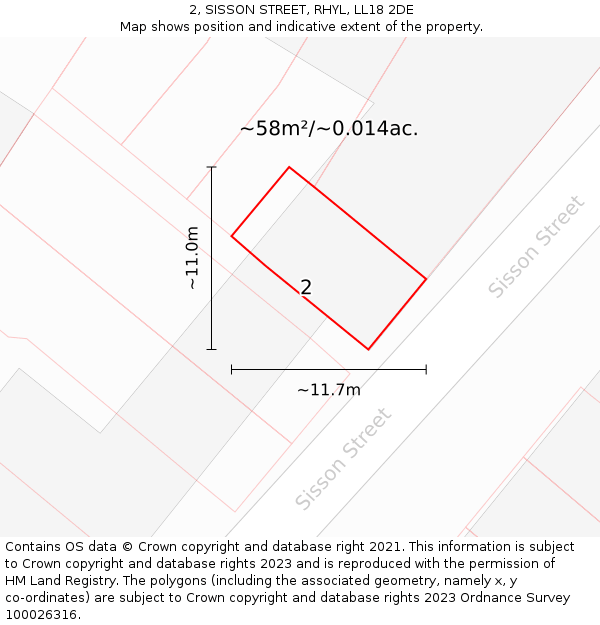 2, SISSON STREET, RHYL, LL18 2DE: Plot and title map