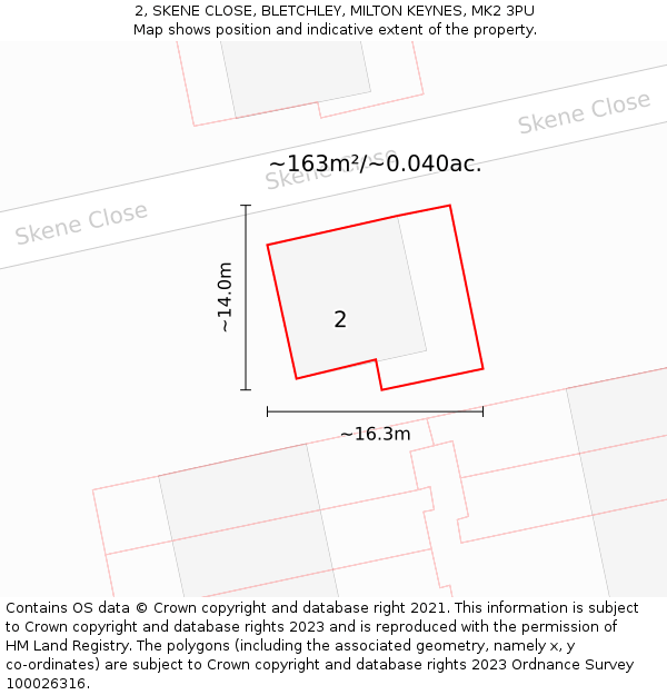 2, SKENE CLOSE, BLETCHLEY, MILTON KEYNES, MK2 3PU: Plot and title map