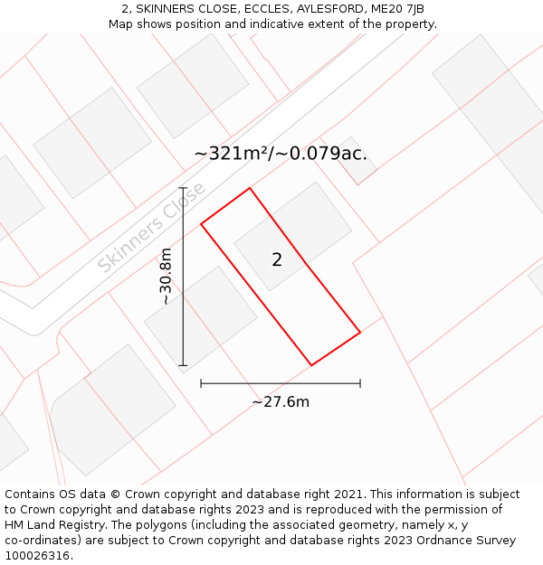 2, SKINNERS CLOSE, ECCLES, AYLESFORD, ME20 7JB: Plot and title map