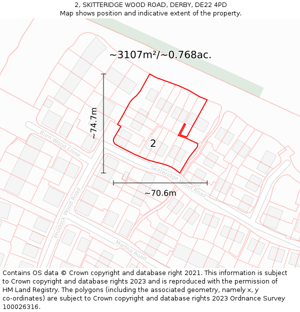 2, SKITTERIDGE WOOD ROAD, DERBY, DE22 4PD: Plot and title map