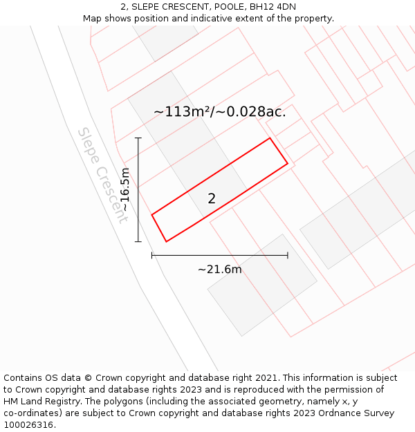 2, SLEPE CRESCENT, POOLE, BH12 4DN: Plot and title map