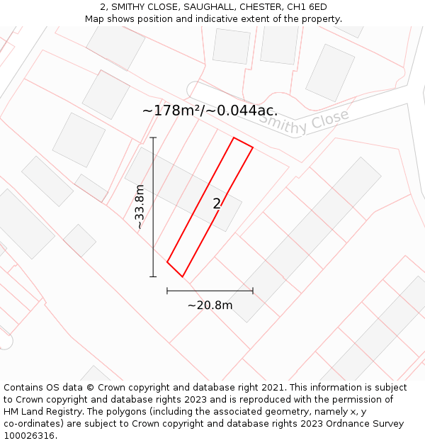 2, SMITHY CLOSE, SAUGHALL, CHESTER, CH1 6ED: Plot and title map