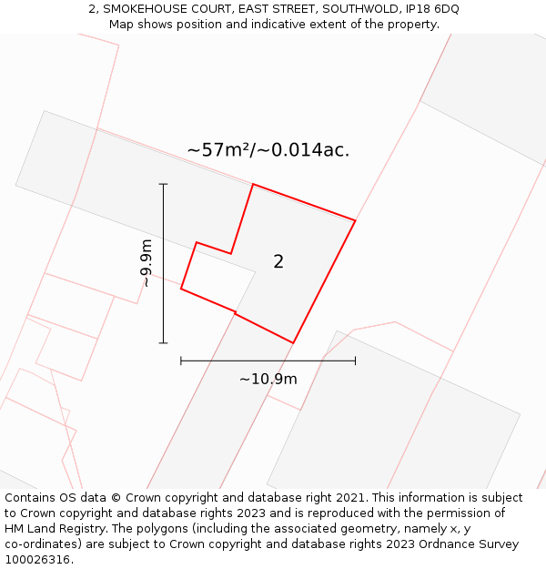 2, SMOKEHOUSE COURT, EAST STREET, SOUTHWOLD, IP18 6DQ: Plot and title map