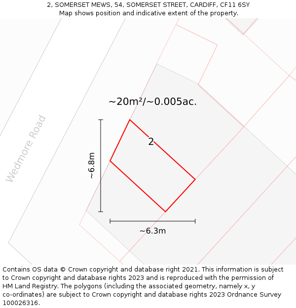 2, SOMERSET MEWS, 54, SOMERSET STREET, CARDIFF, CF11 6SY: Plot and title map