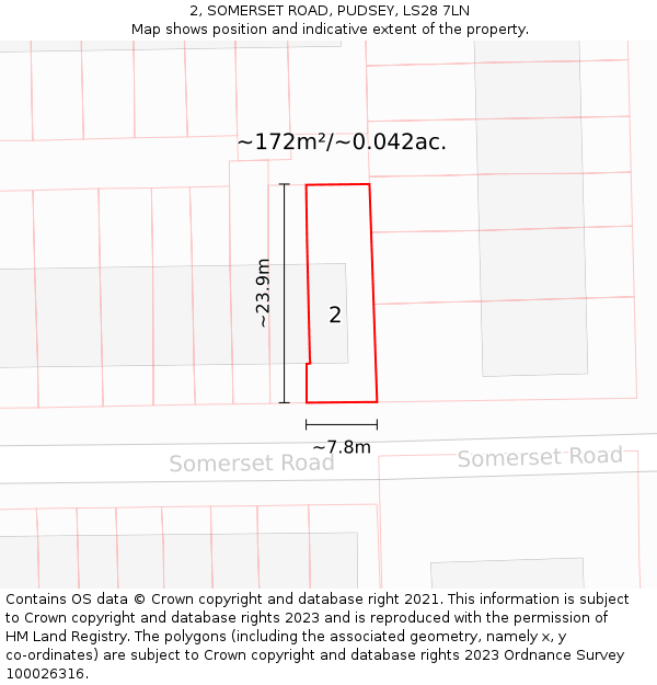 2, SOMERSET ROAD, PUDSEY, LS28 7LN: Plot and title map