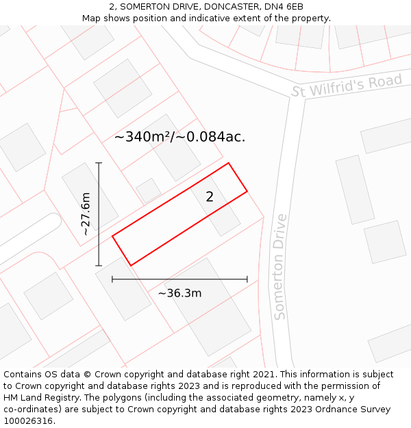 2, SOMERTON DRIVE, DONCASTER, DN4 6EB: Plot and title map