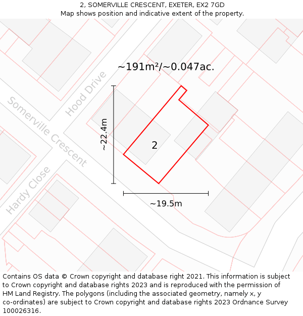 2, SOMERVILLE CRESCENT, EXETER, EX2 7GD: Plot and title map