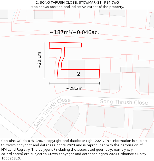 2, SONG THRUSH CLOSE, STOWMARKET, IP14 5WG: Plot and title map