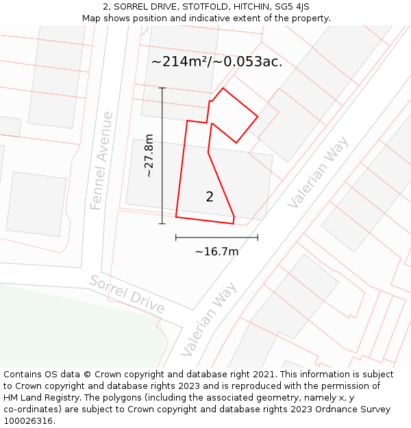 2, SORREL DRIVE, STOTFOLD, HITCHIN, SG5 4JS: Plot and title map