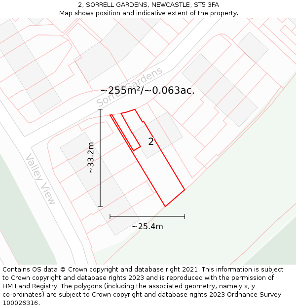 2, SORRELL GARDENS, NEWCASTLE, ST5 3FA: Plot and title map