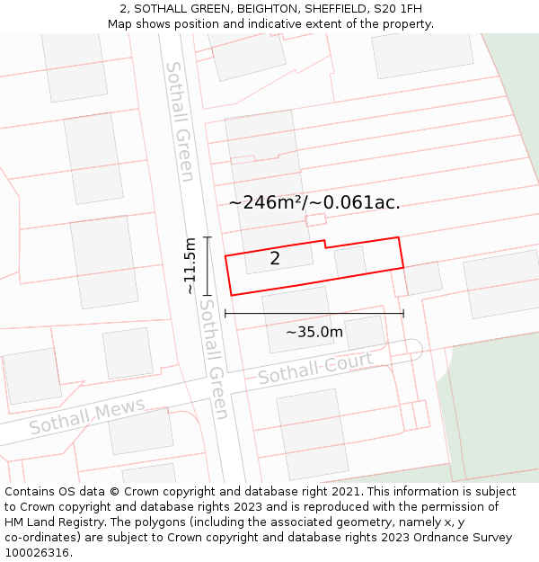 2, SOTHALL GREEN, BEIGHTON, SHEFFIELD, S20 1FH: Plot and title map