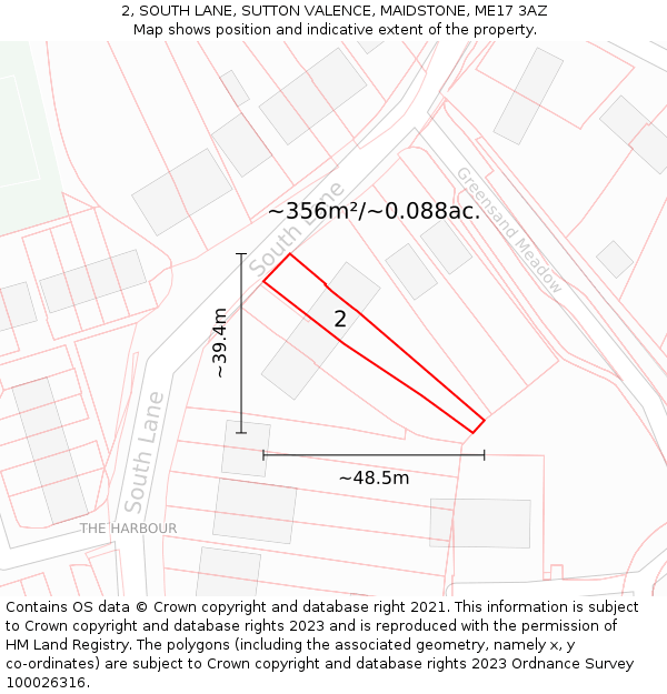 2, SOUTH LANE, SUTTON VALENCE, MAIDSTONE, ME17 3AZ: Plot and title map