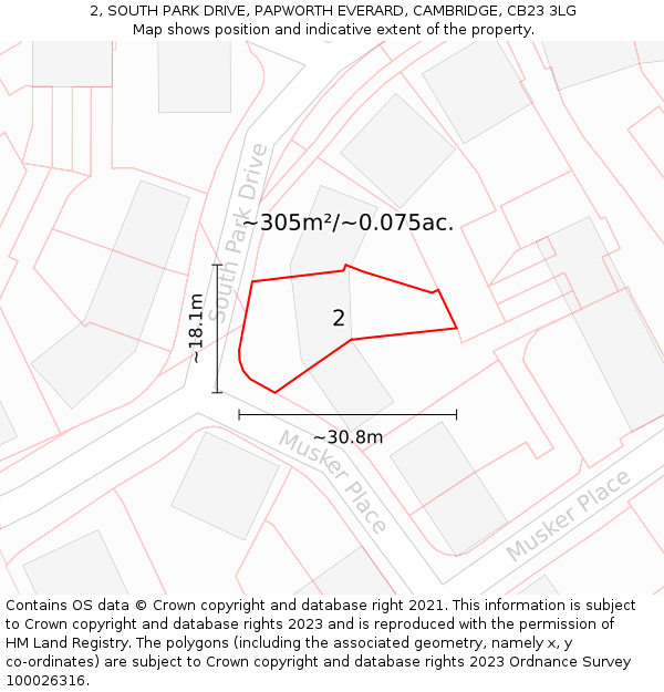 2, SOUTH PARK DRIVE, PAPWORTH EVERARD, CAMBRIDGE, CB23 3LG: Plot and title map