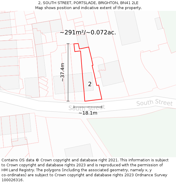 2, SOUTH STREET, PORTSLADE, BRIGHTON, BN41 2LE: Plot and title map