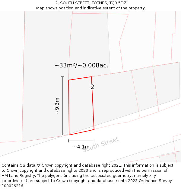 2, SOUTH STREET, TOTNES, TQ9 5DZ: Plot and title map