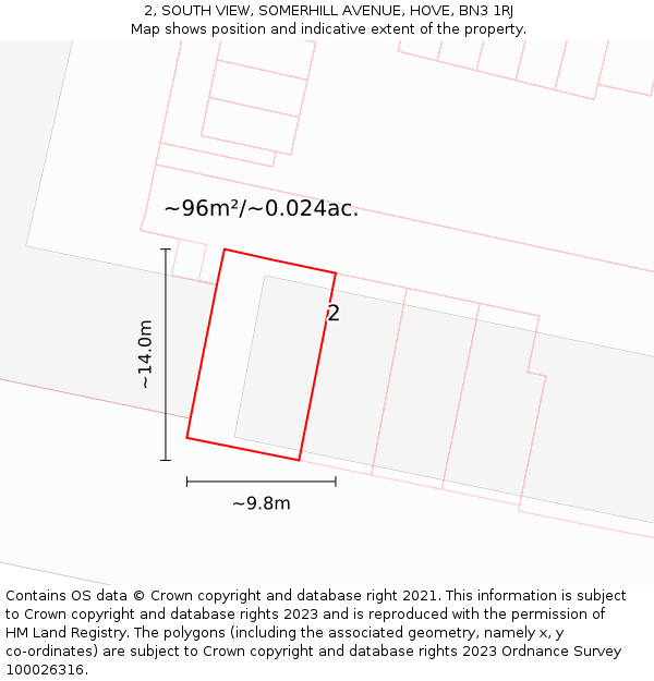 2, SOUTH VIEW, SOMERHILL AVENUE, HOVE, BN3 1RJ: Plot and title map