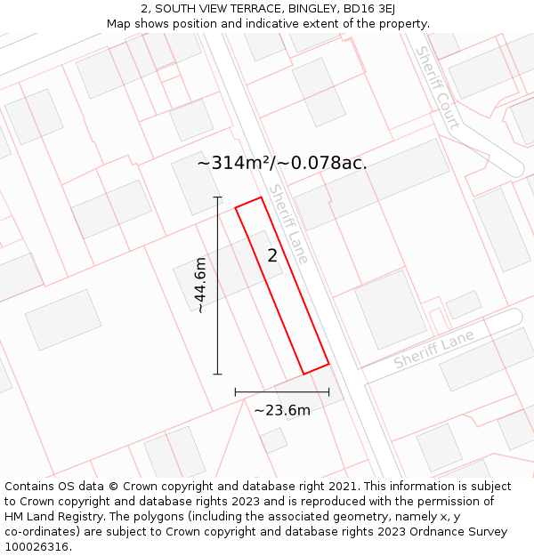 2, SOUTH VIEW TERRACE, BINGLEY, BD16 3EJ: Plot and title map