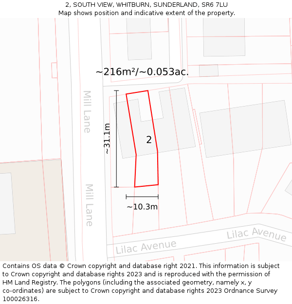 2, SOUTH VIEW, WHITBURN, SUNDERLAND, SR6 7LU: Plot and title map