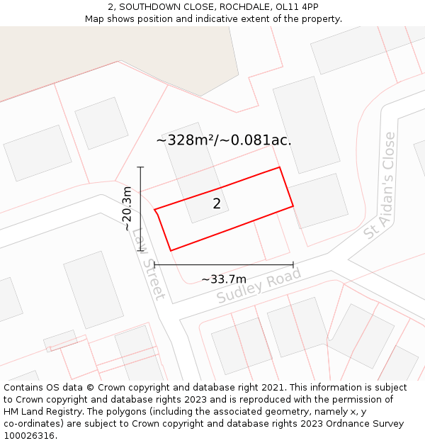 2, SOUTHDOWN CLOSE, ROCHDALE, OL11 4PP: Plot and title map