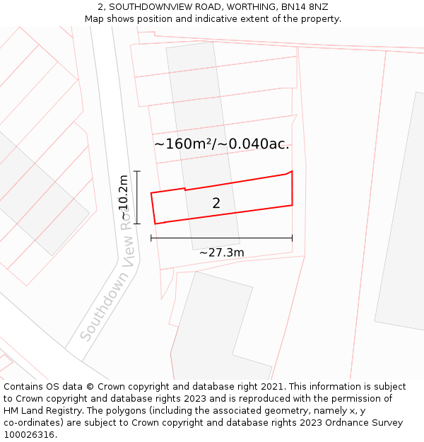 2, SOUTHDOWNVIEW ROAD, WORTHING, BN14 8NZ: Plot and title map