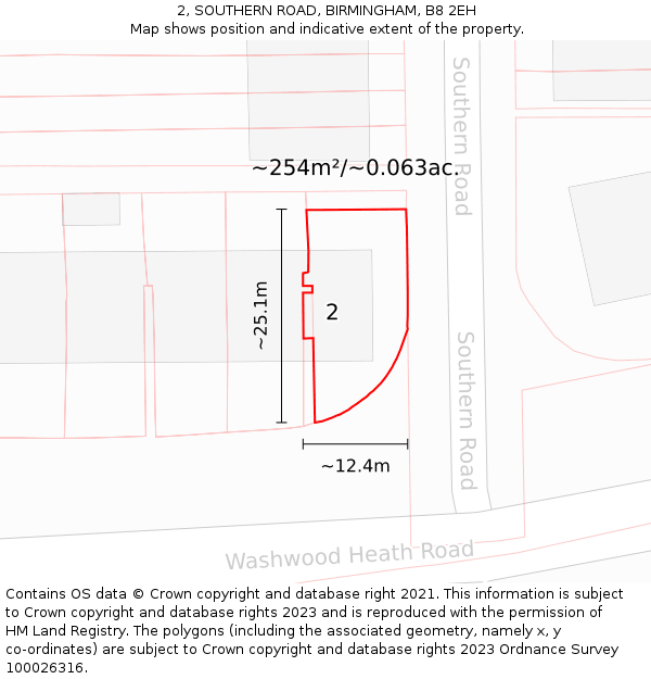 2, SOUTHERN ROAD, BIRMINGHAM, B8 2EH: Plot and title map
