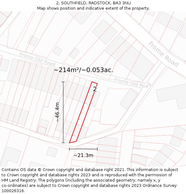 2, SOUTHFIELD, RADSTOCK, BA3 3NU: Plot and title map