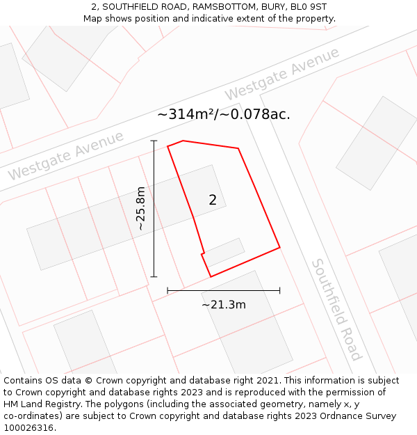 2, SOUTHFIELD ROAD, RAMSBOTTOM, BURY, BL0 9ST: Plot and title map