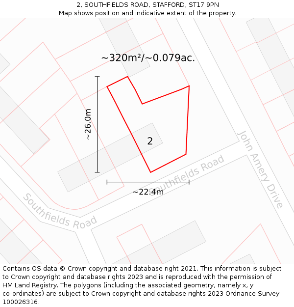 2, SOUTHFIELDS ROAD, STAFFORD, ST17 9PN: Plot and title map