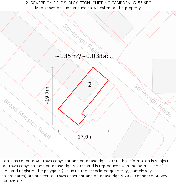 2, SOVEREIGN FIELDS, MICKLETON, CHIPPING CAMPDEN, GL55 6RG: Plot and title map