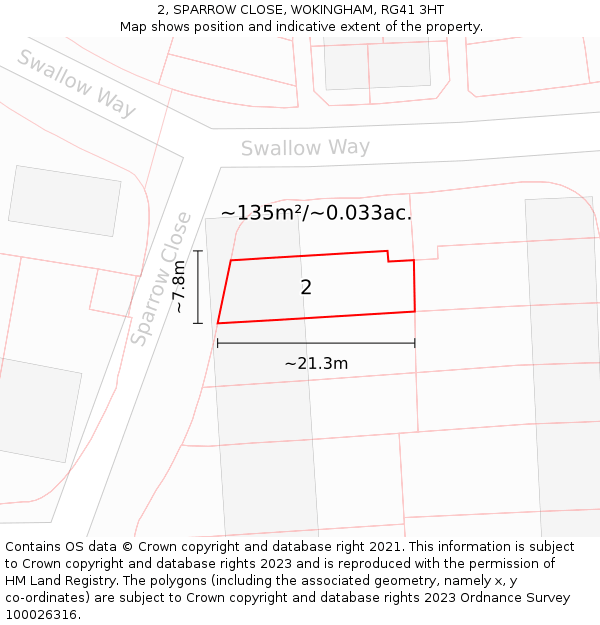 2, SPARROW CLOSE, WOKINGHAM, RG41 3HT: Plot and title map