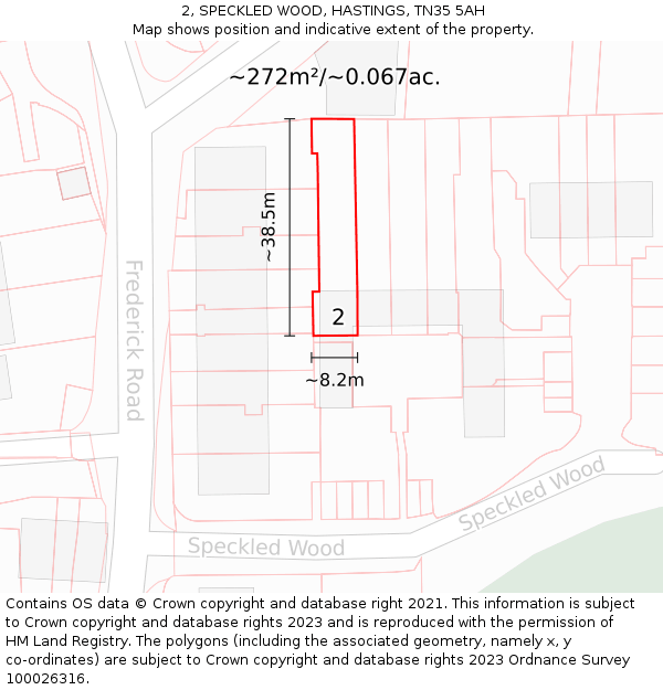 2, SPECKLED WOOD, HASTINGS, TN35 5AH: Plot and title map