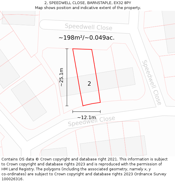 2, SPEEDWELL CLOSE, BARNSTAPLE, EX32 8PY: Plot and title map