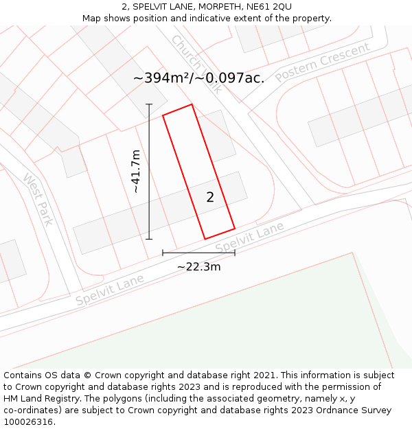 2, SPELVIT LANE, MORPETH, NE61 2QU: Plot and title map